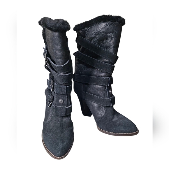 Mulberry Heeled Fur Leather Boots 36.5 US 6.5 7 - Picture 2 of 8
